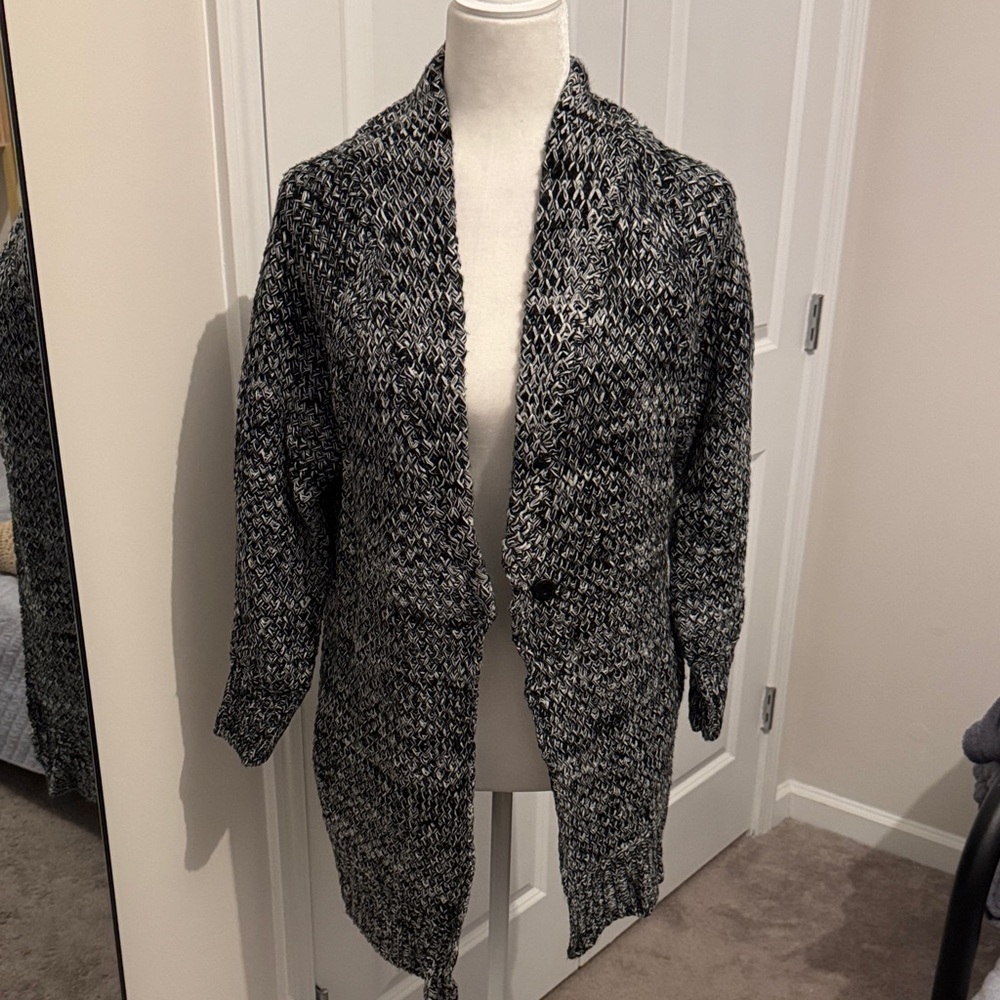 Women's Black and Gray Knit Cardigan